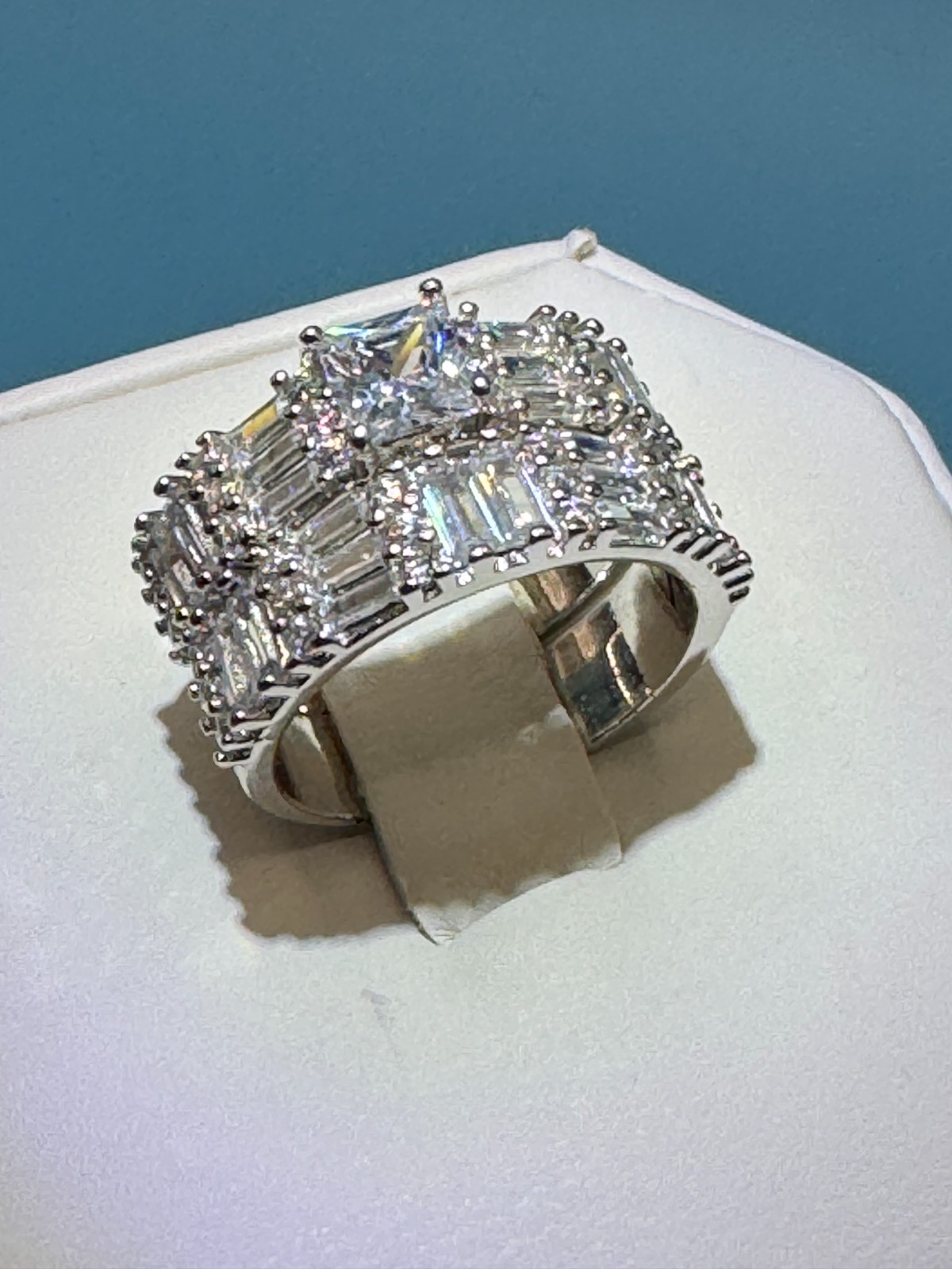 Dainty 2 Pc Square Main With Baguette & Round Accent Cubic Zirconia Set Size 8