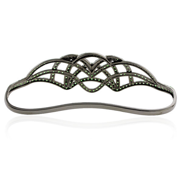 4.39ct Tsavorite Crown Oxidized Palm Bracelet 925 Starling Silver