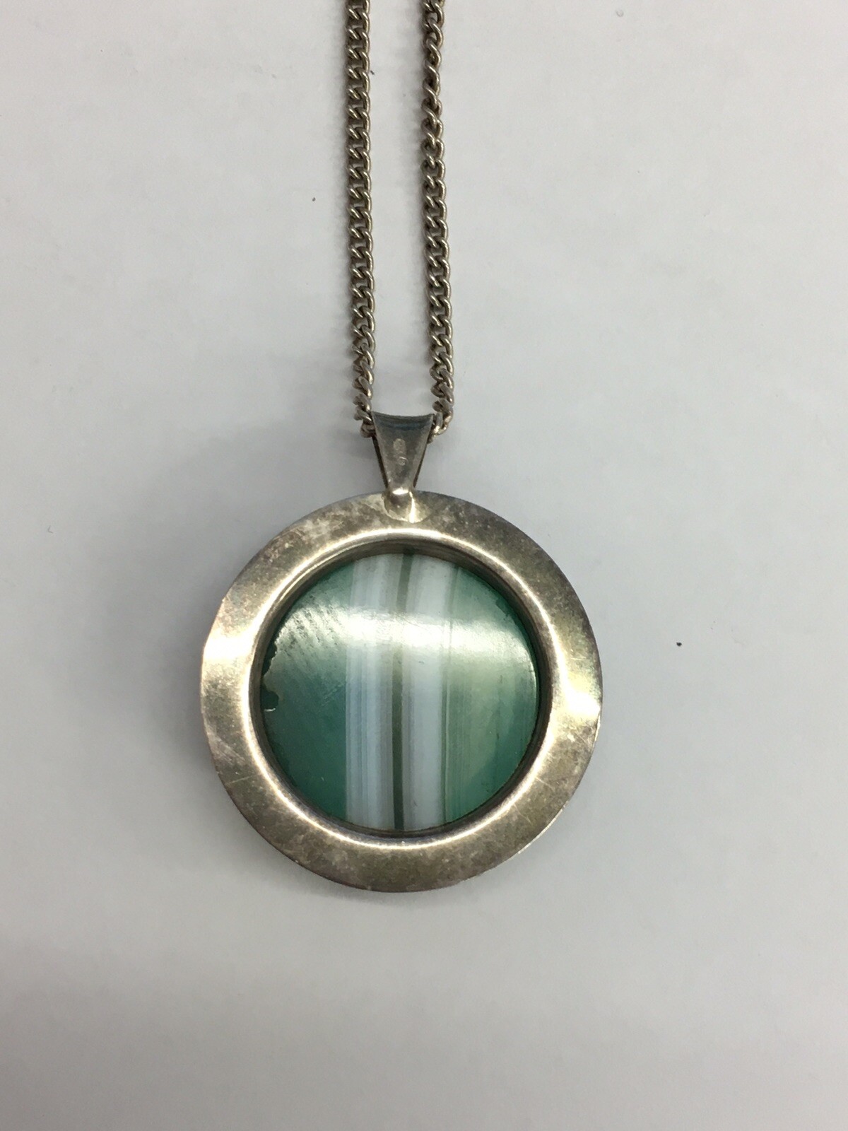 Vintage Solid Silver Retro Swedish Pendant Necklace W/Agate 16.7grams