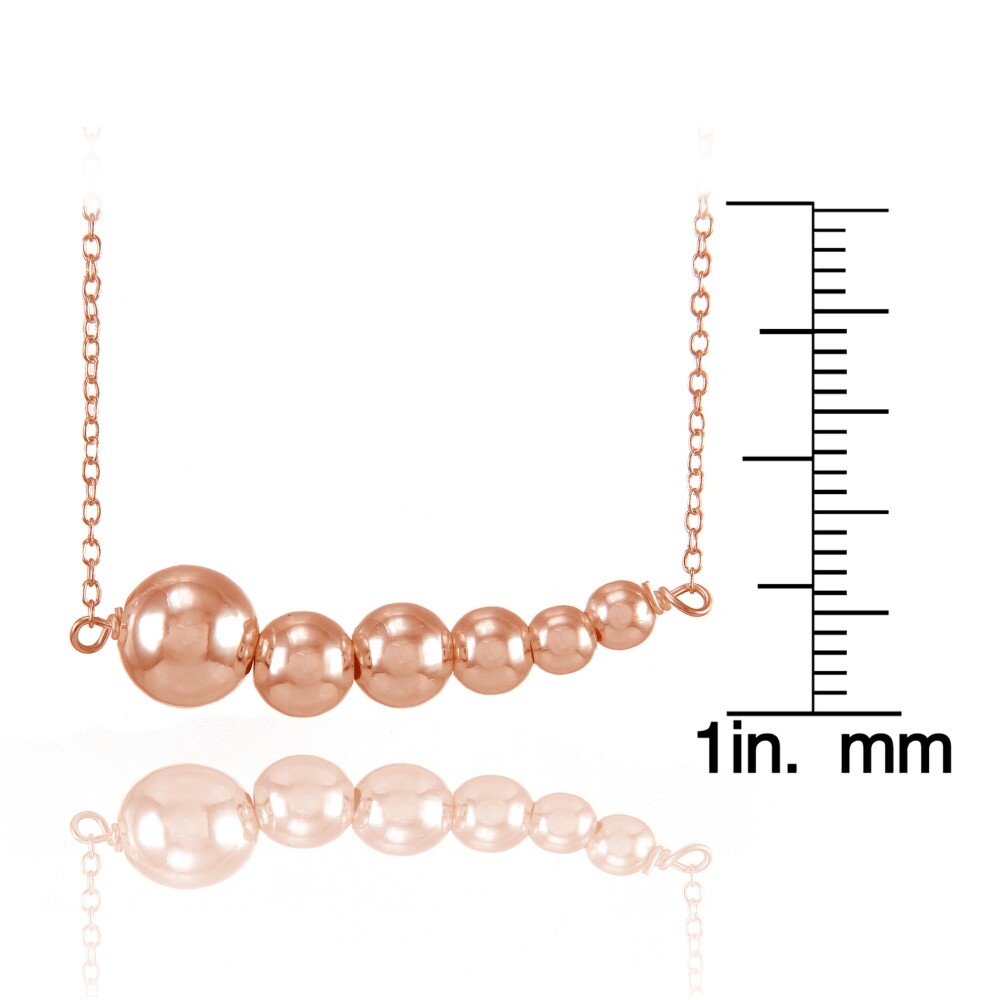 Rose Gold Flashed Sterling Silver Graduated Ball Bead Horizontal Bar Necklace