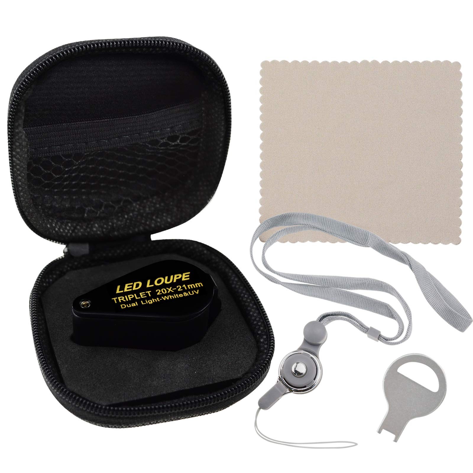 20x Magnifier Loupe with LED UV Light – 21mm Triplet Lens Optical Glass, Pocket