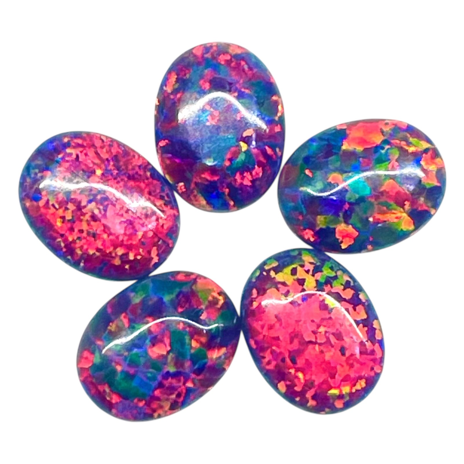 3 Pcs Australian Black Opal 9x7mm Oval Cabochon 5A Quality Lab Created Gemstones