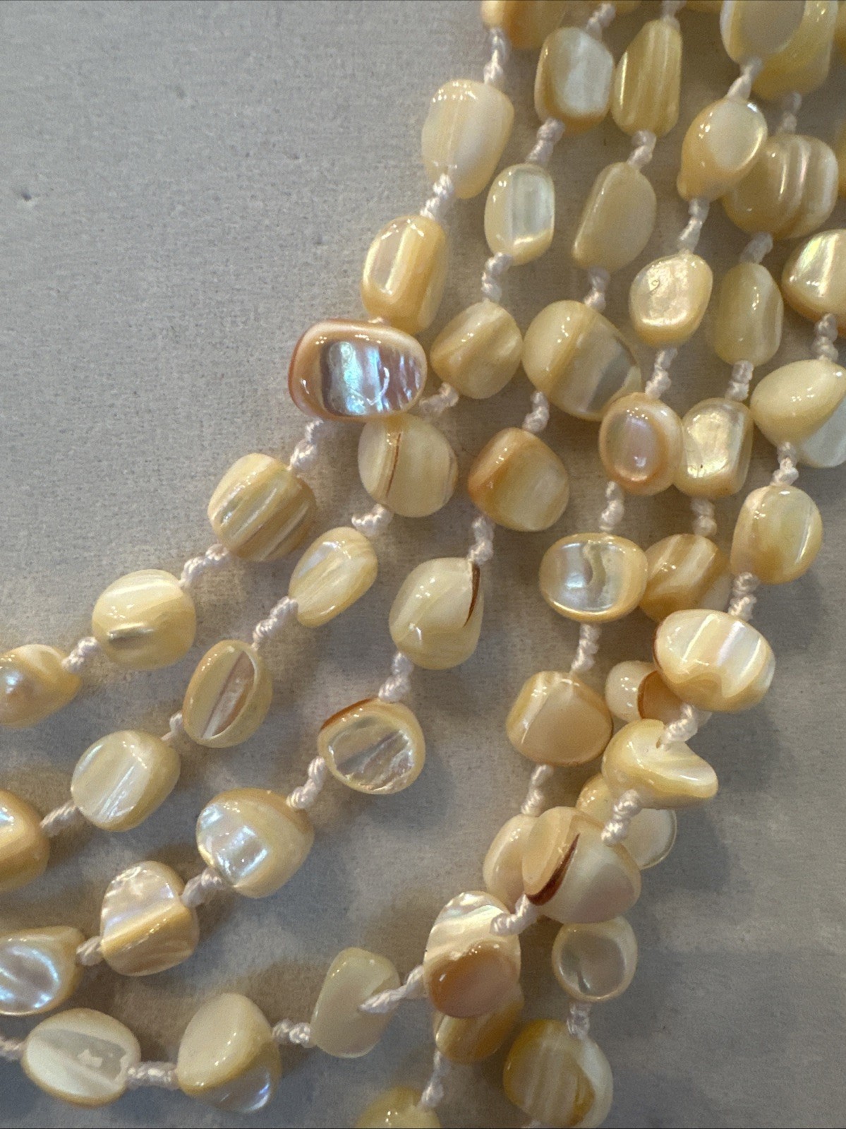 Vintage Multi Strand Nugget Pearl Necklace Cream Champagne Ivory Beaded Layered