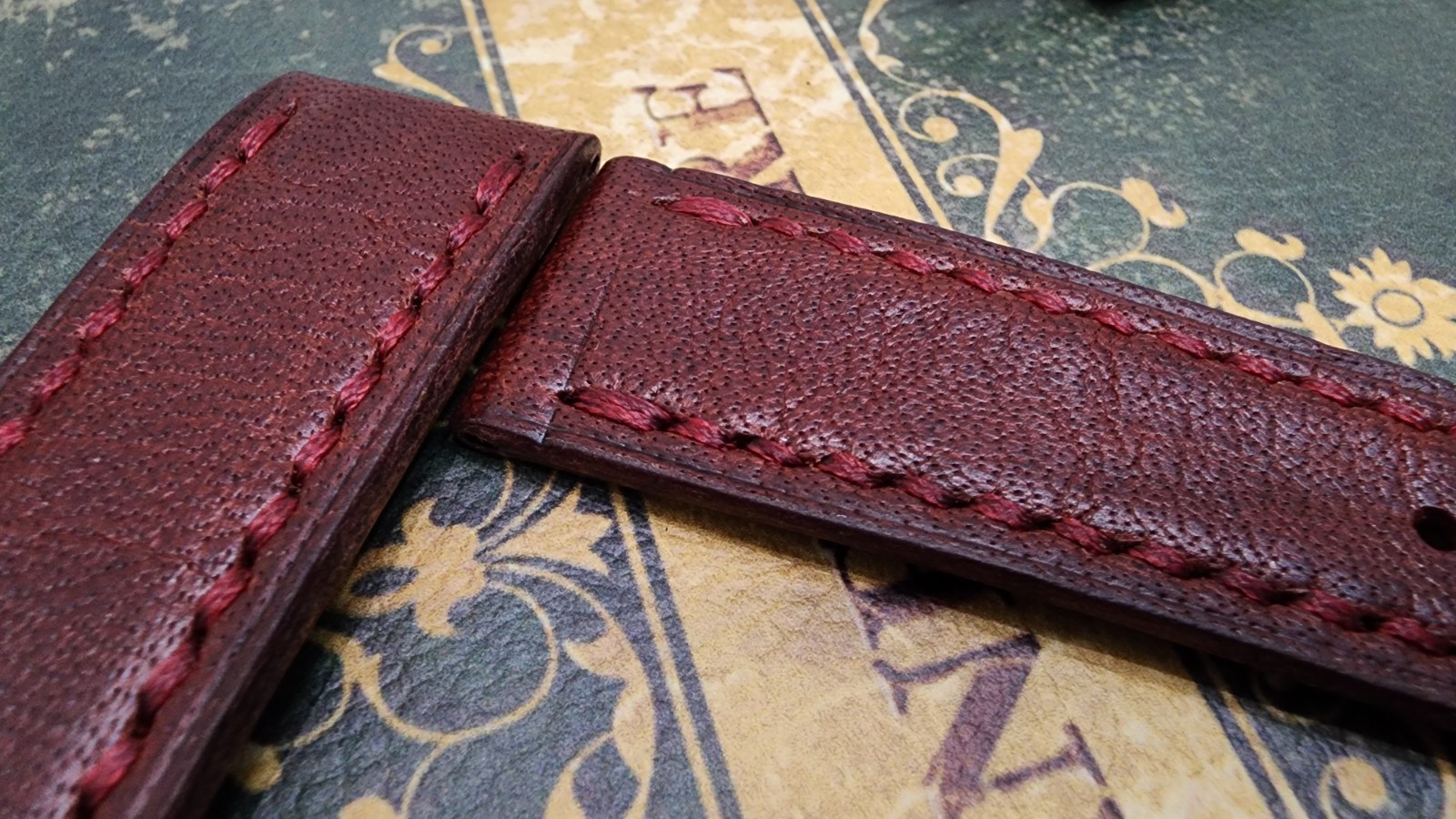 22mm Burgundy Italian Vegetable Tanned Leather Watch Strap Handmade 22-20