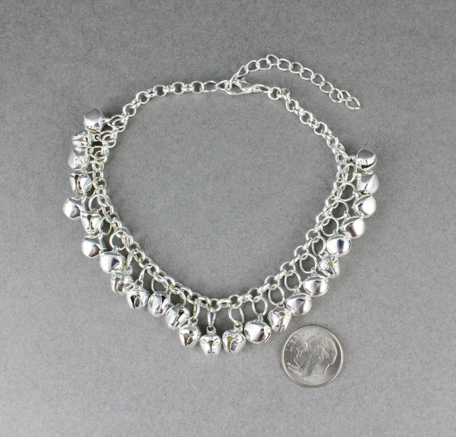 silver jingle bells adjustable anklet ankle bracelet belly dancer 8-10″ long