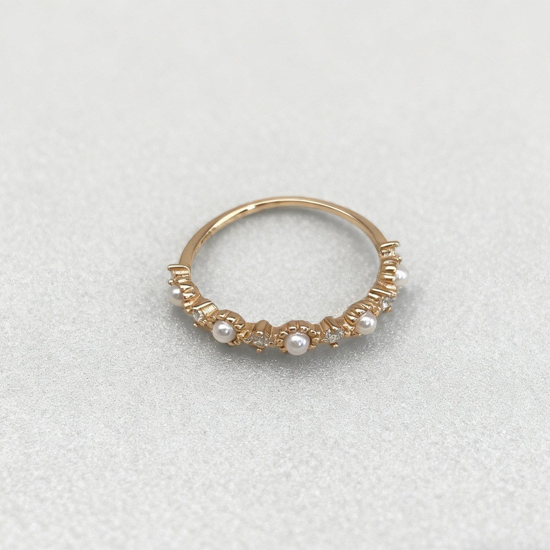 Dainty Gold Pearl Stacking Ring in 925 Sterling Silver