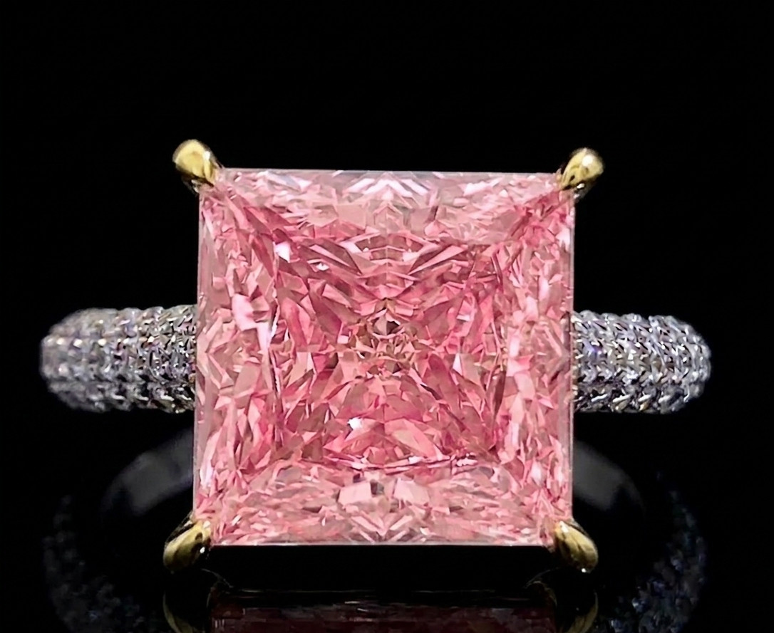 6.40 Ct Certified Princess Cut Pink Natural Diamond Engagement Ring Great Shine