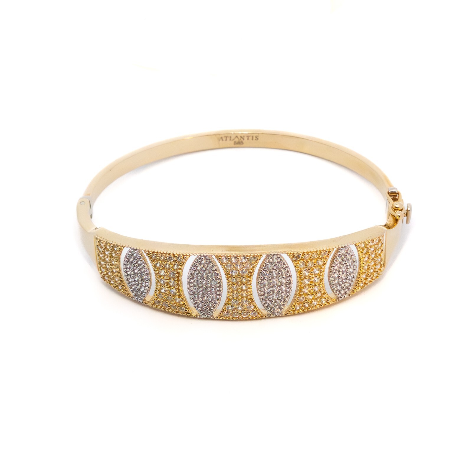 Gold bangle, gold bangle with zircon, yellow gold 585 14 KT