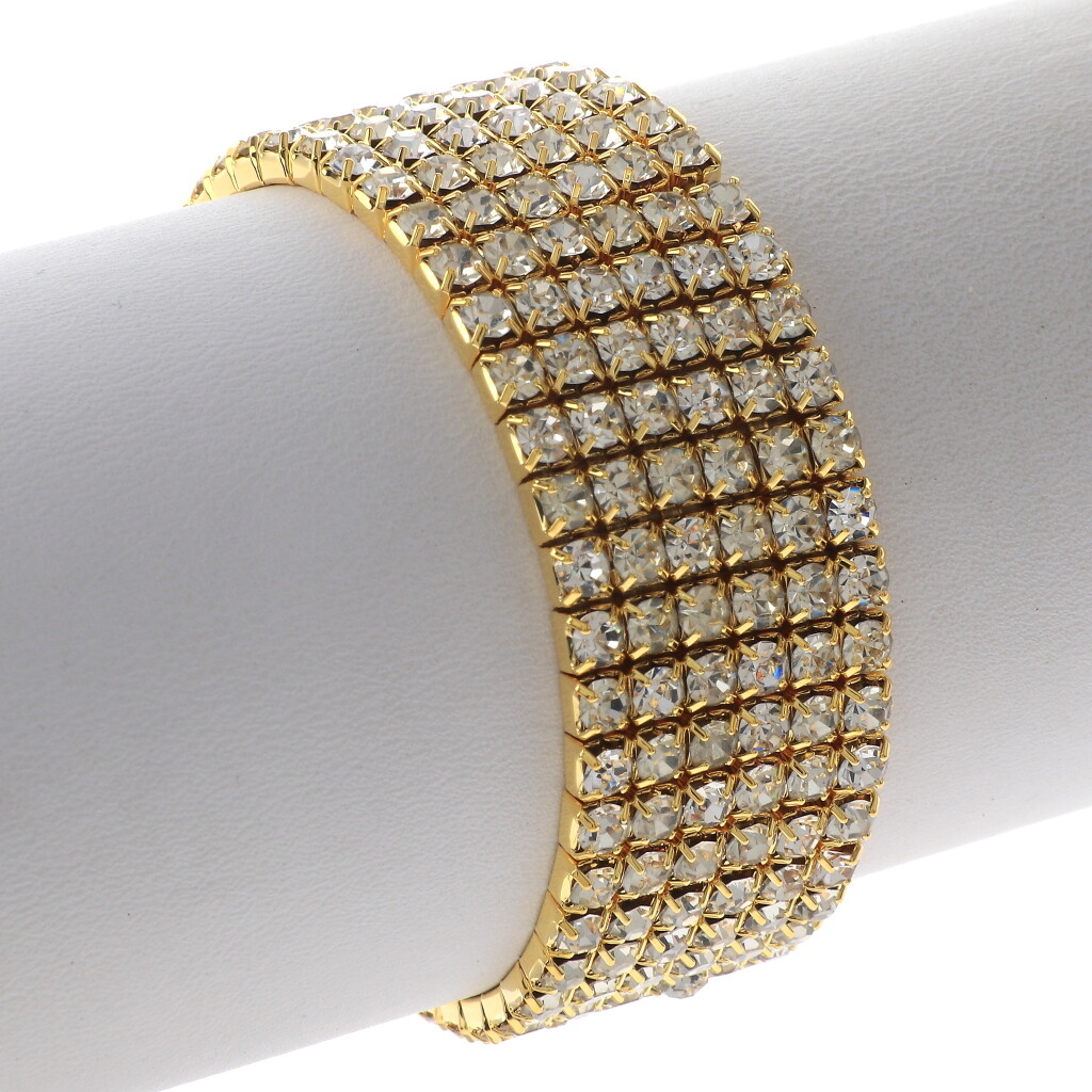 Gold Tone Metal Clear Rhinestone Stretch Bracelet B2838-GCRY