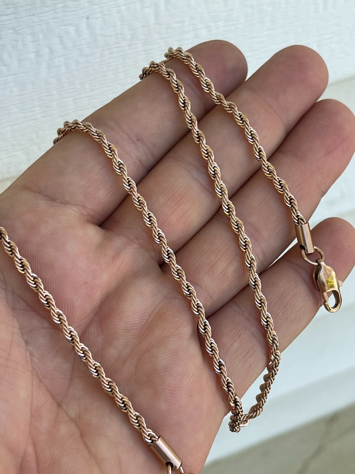 Men’s Real Rope Chain Necklace 14k Rose Gold Plated Stainless Steel 2mm-6mm