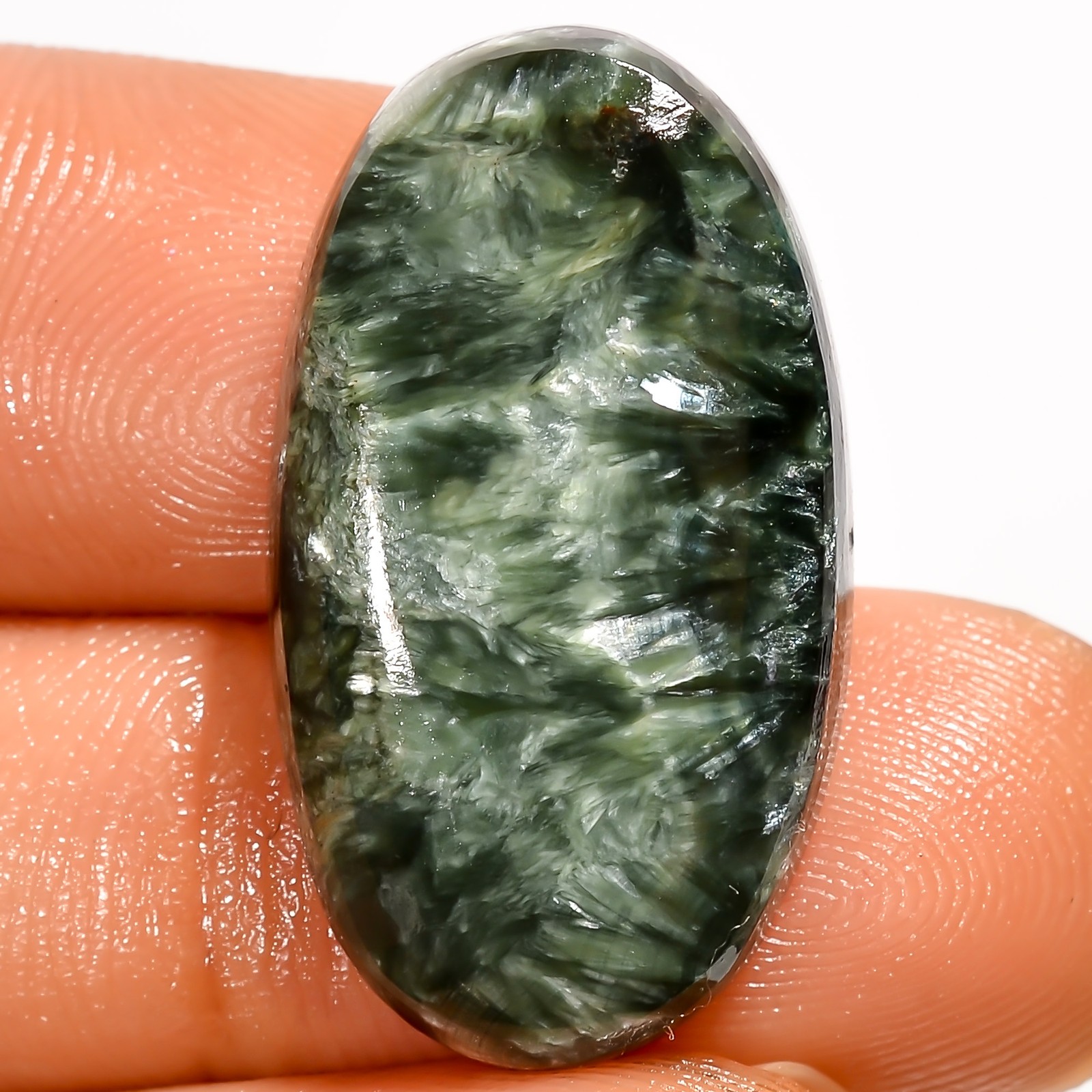 100% Natural Seraphinite Oval Shape Cabochon Gemstone 18 Ct. 25X14X5 mm EE-53071