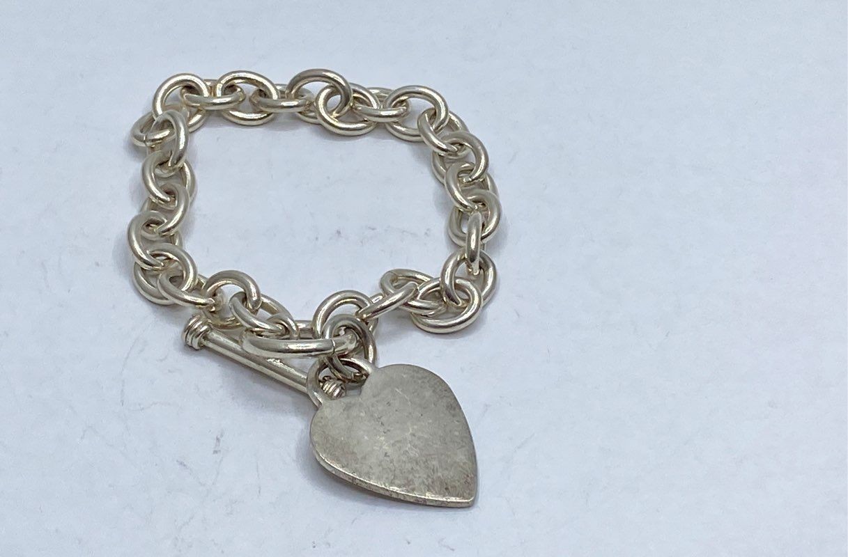 Sterling Silver 925 Heart Charm Toggle Bracelet RM India 7.5″ 30.0g