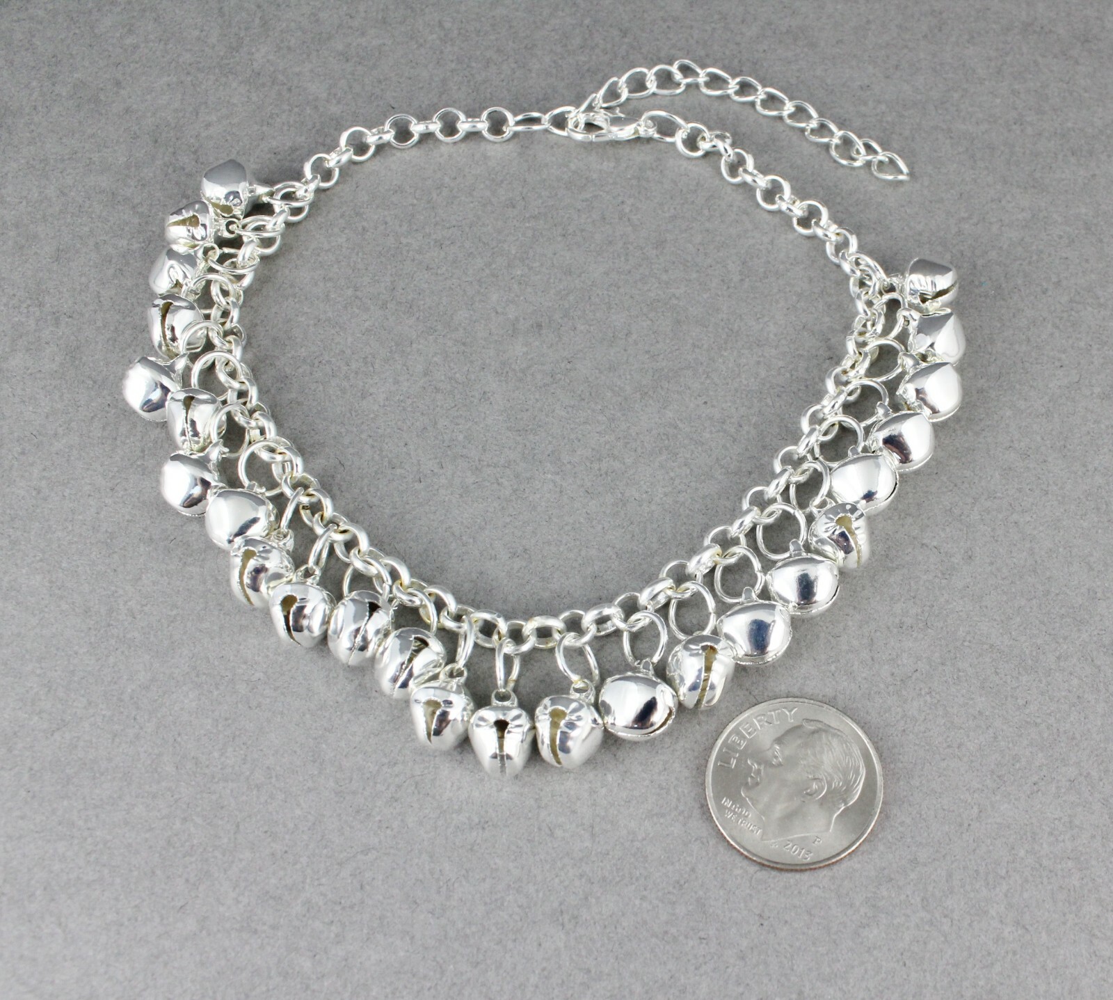 silver jingle bells adjustable anklet ankle bracelet belly dancer 8-10″ long