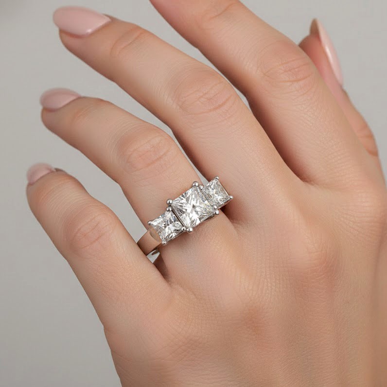 Engagement Ring 14K Gold Trellis 2.97 Carat Princess Lab-Grown Diamond G VVS2