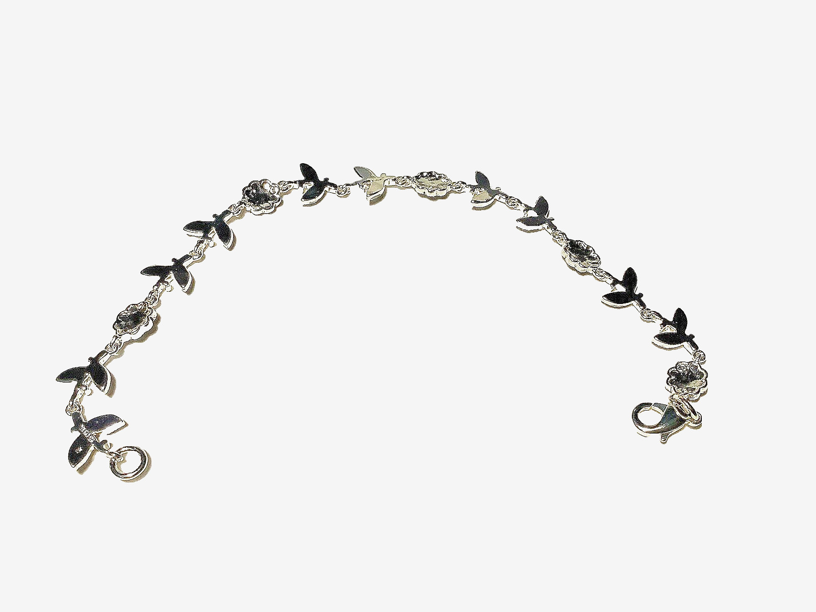 Marcasite In Fine Silver Plate Flower Leaf Vine Bracelet 7.5 Inches Gift Box