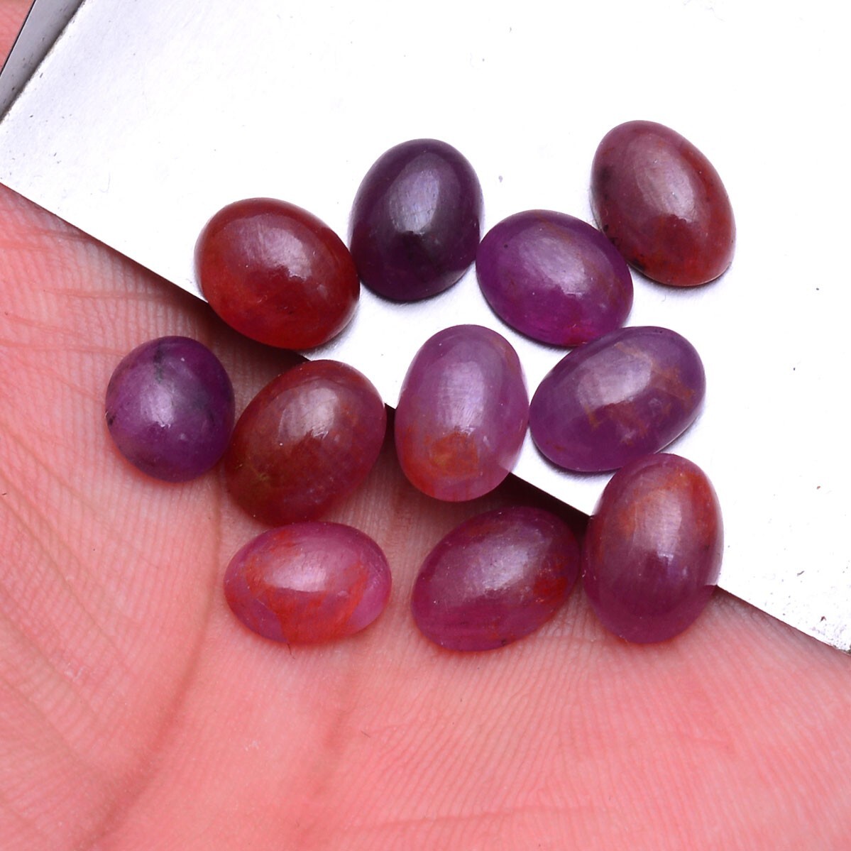 11 Pcs Natural Ruby 9.05mm-10.21mm Oval Cabochon Untreated Red Loose Gemstones