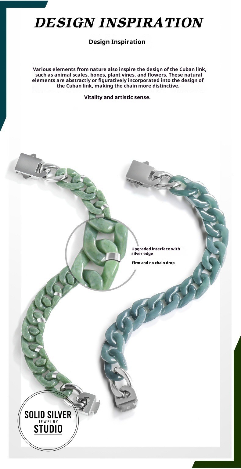 Natural Grade A Jadeite Cuban Link Chain Bracelet&Necklace Hip Hop Jade Jewelry