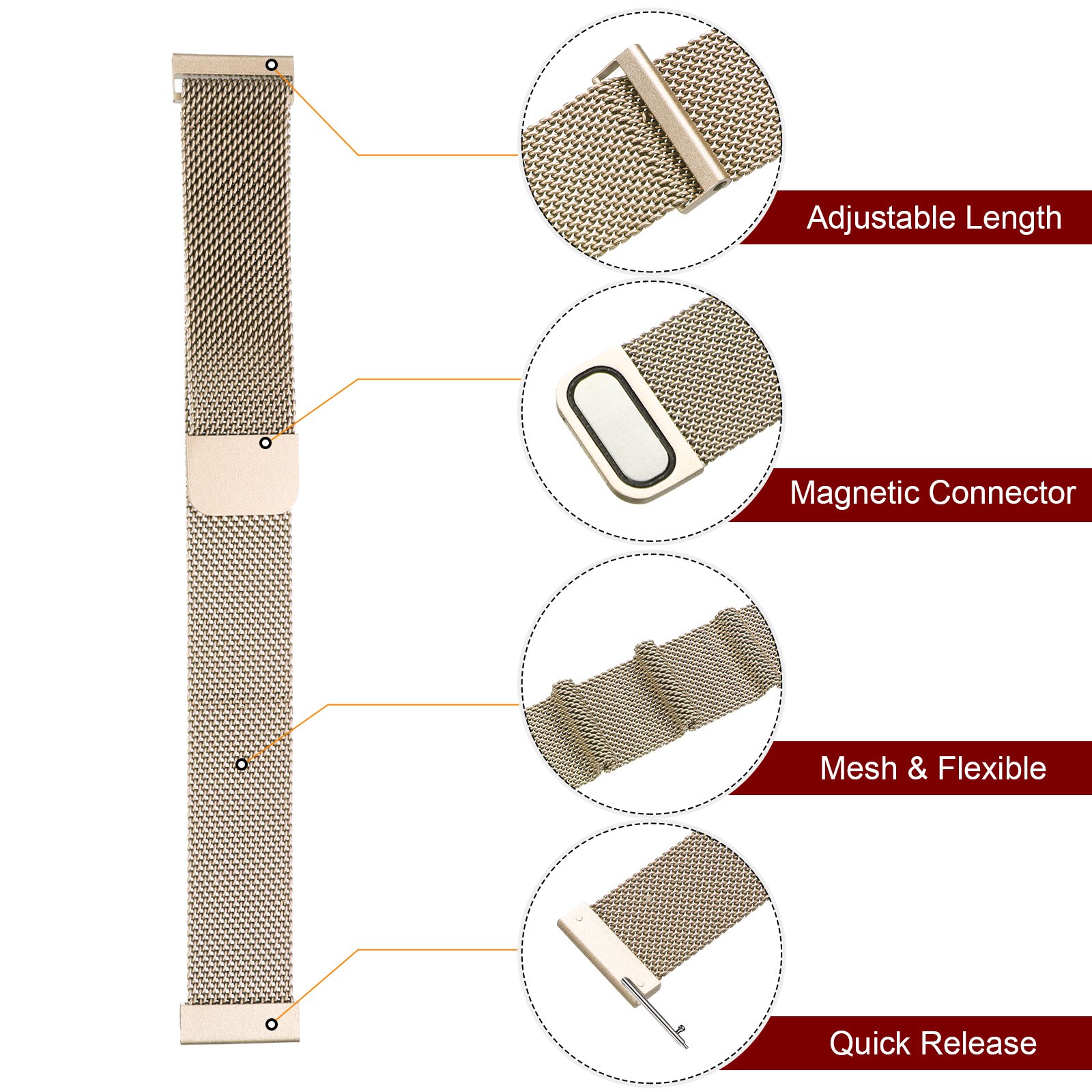 18mm Stainless Steel Mesh Watch Band with Magnetic Buckle Vintage Gold