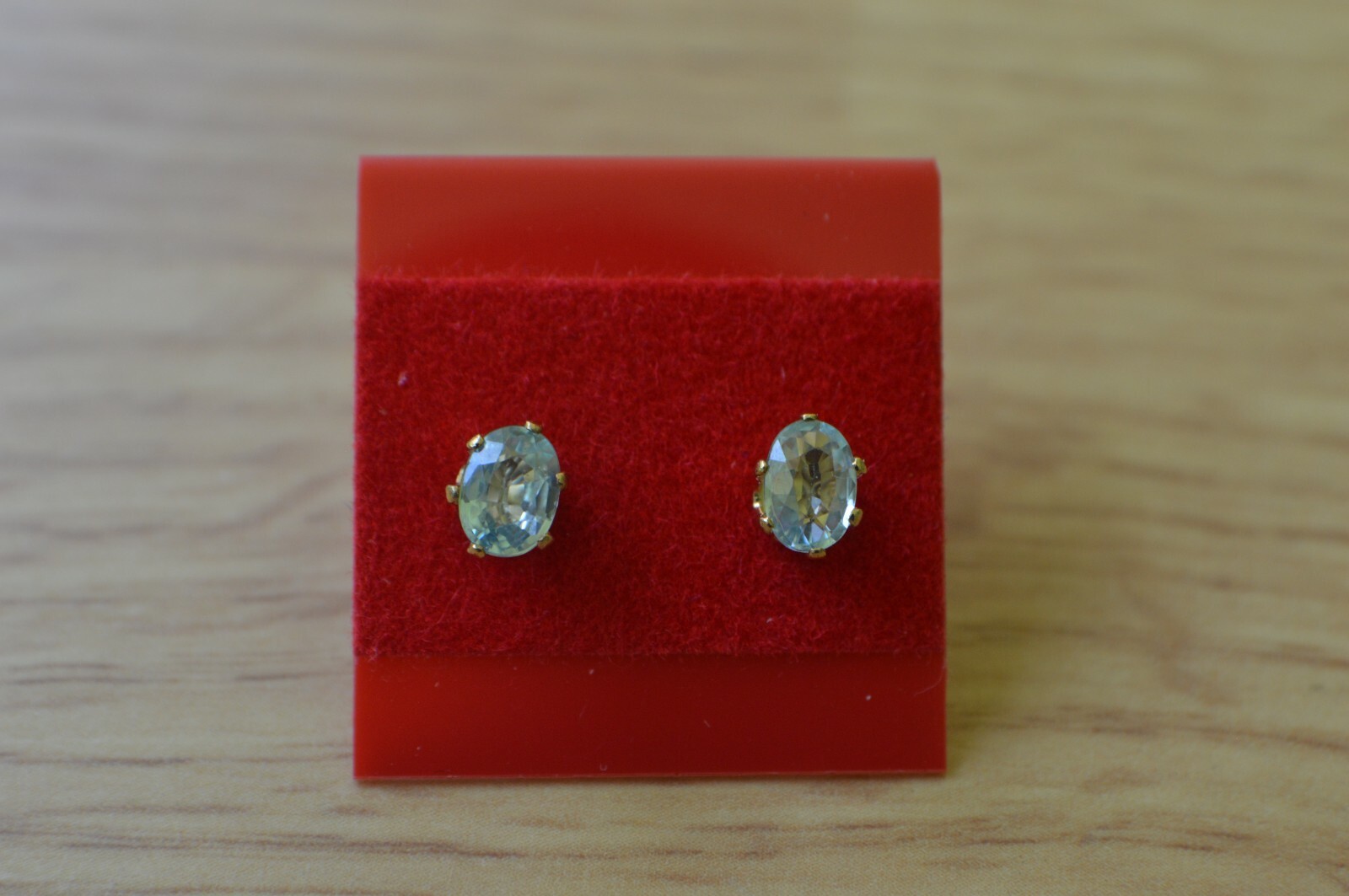 0.82ct Blue Zircon Solitaire Earrings 14K YG over Sterling Silver 6x4mm VVS