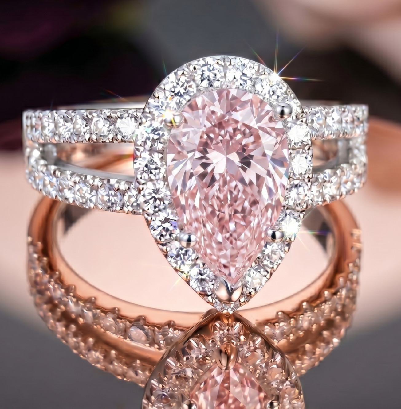 4.60 Ct Certified Pear Shape Pink Natural Diamond Ring VVS1 White Gold Finish