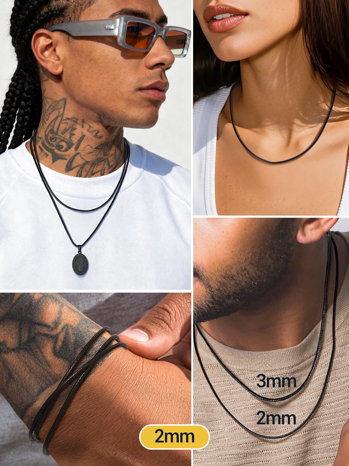 Mens Necklaces Black Jewelry 20inch Simple String Necklace Plain Black Leathe…