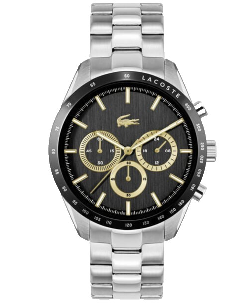 LACOSTE BOSTON 2011272 BLACK CHRONOGRAPH DIAL SILVER BRACELET 32MM MENS WATCH