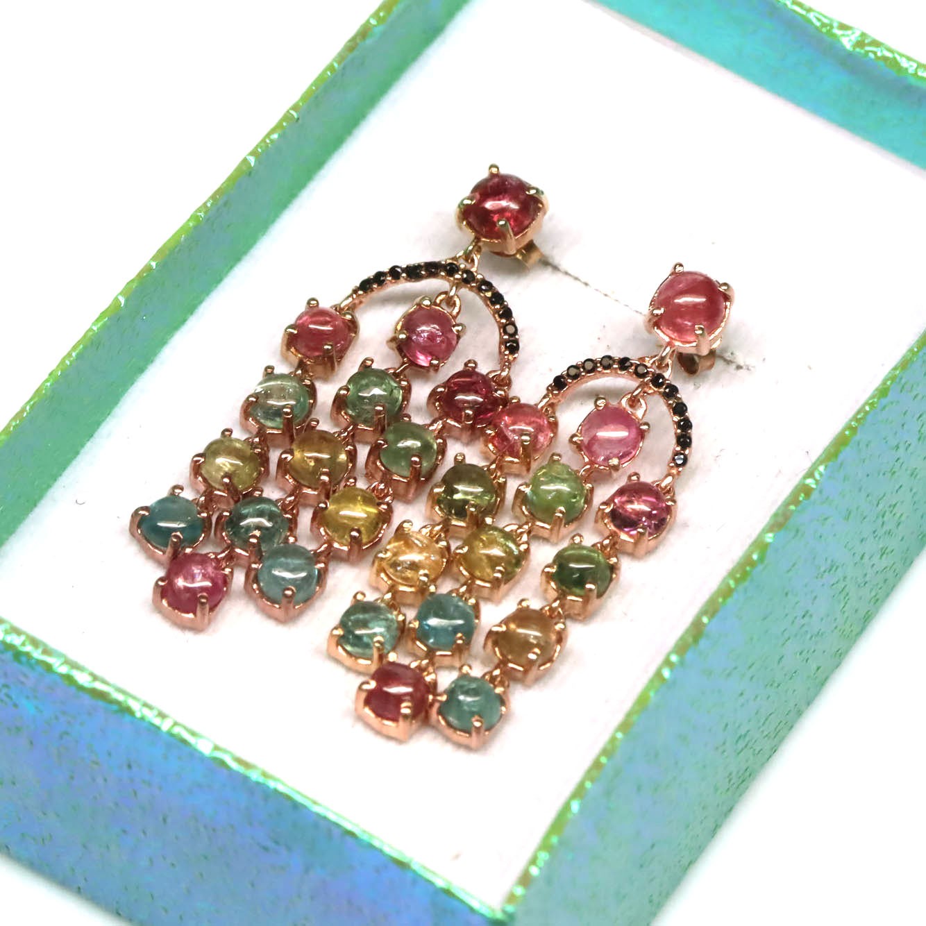 Girlfriend 925 Sterling Silver Fancy Color Tounrmaline Spinel Earrings Rose Gold