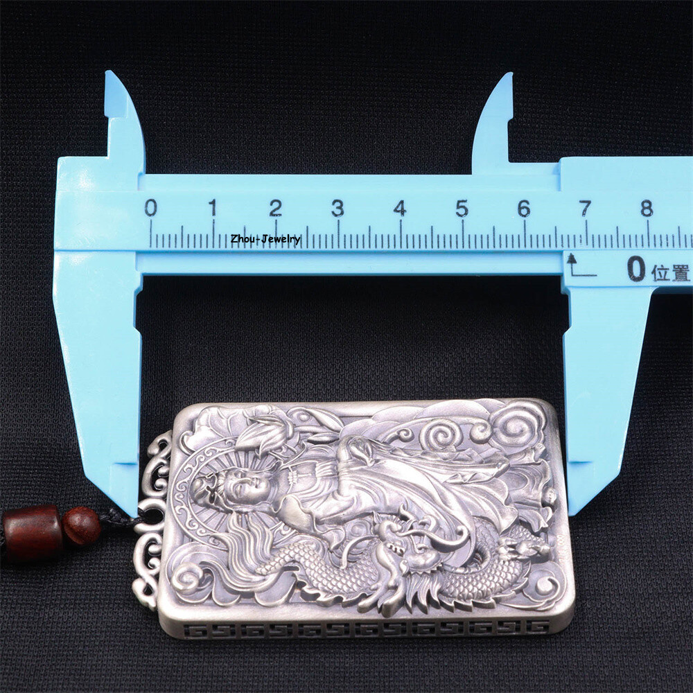 Pure S999 Sterling Silver Pendant Men Women Guanyin Lotus Pendant 57-58g 67*42mm