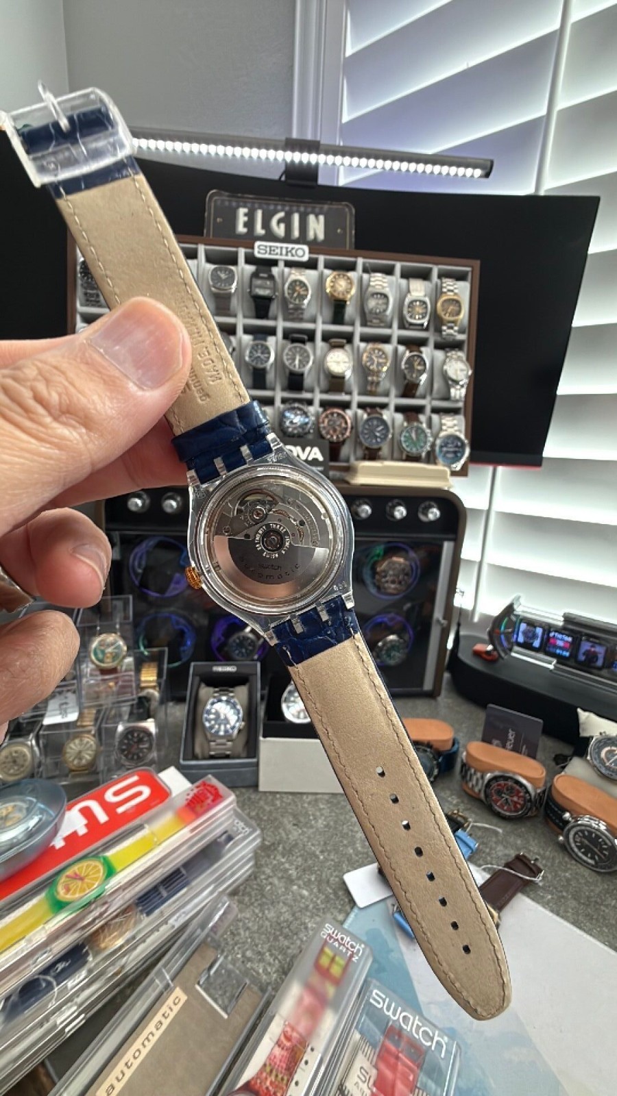 Swatch Automatic Hidden View SAK117 Skeleton 1995 Swiss Watch NOS Unworn Blue