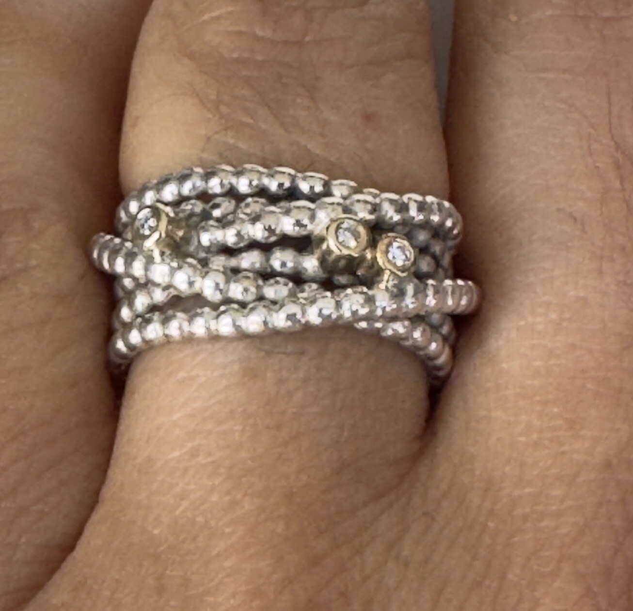 Pandora Sterling Silver Entangled Beauty Ring Diamonds, 14k Gold Size 5