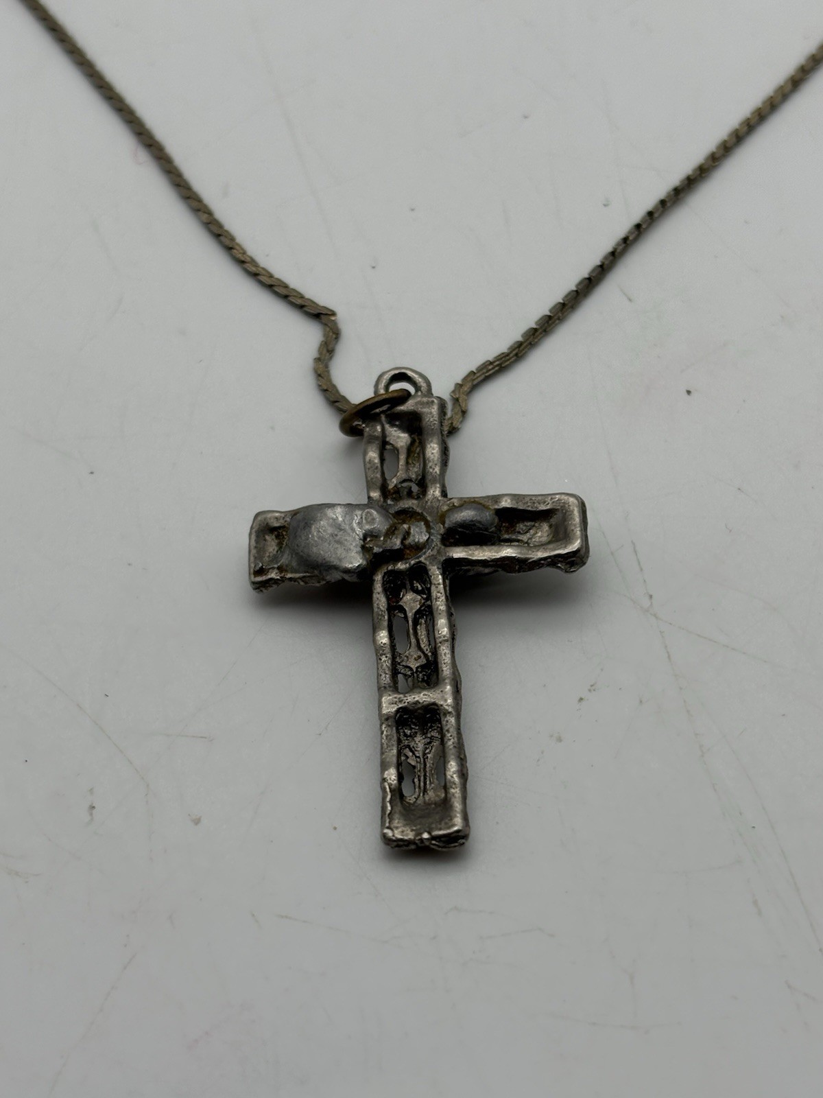 Handmade Artisan Cross Pendant Necklace on Signed Napier Chain Rustic OOAK