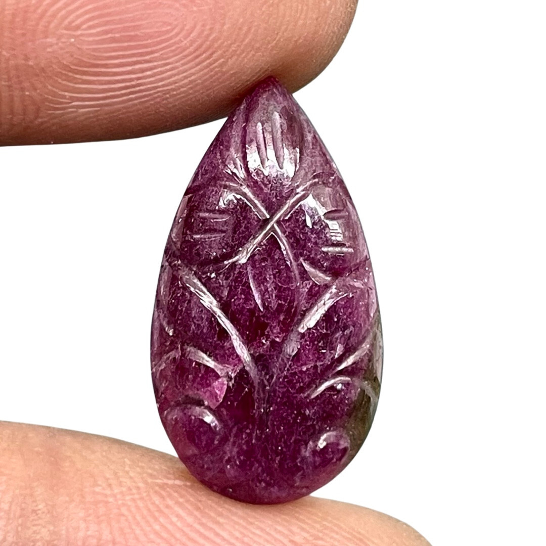15.85 Cts Natural Ruby Unheated Pear Hand Carved Red Loose Gemstone