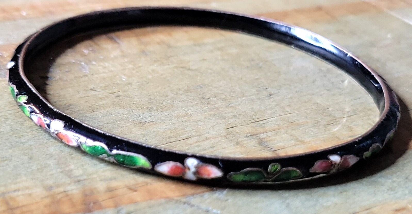 Skinny Metal and Enamel Floral Print collision Bangle bracelet