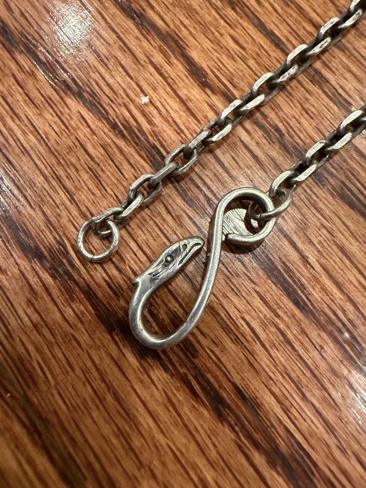 Silver Tone Cable Chain Necklace Eagle Head Hook Clasp Japanese Amekaji Style