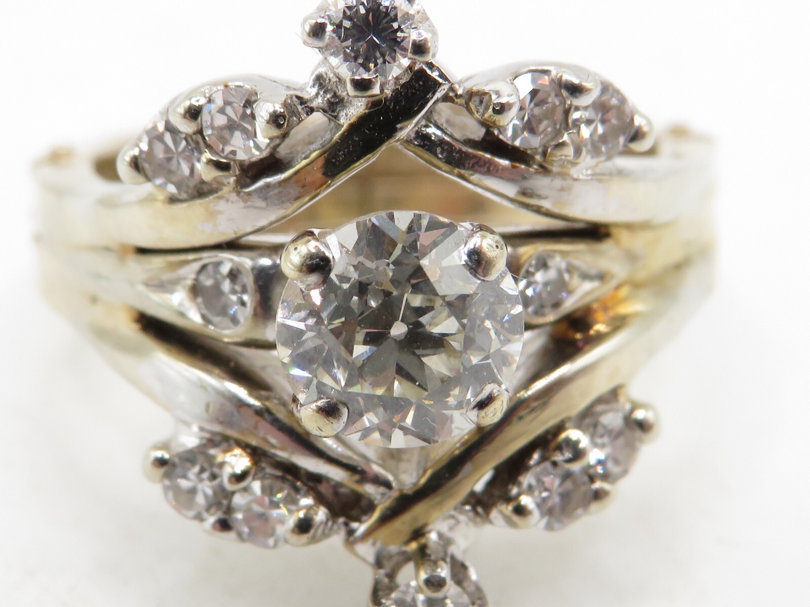 FINGER FIT 14k YELLOW GOLD EUROPEAN CUT DIAMOND RING w 12 ACCENT DIAMONDS SZ 6*
