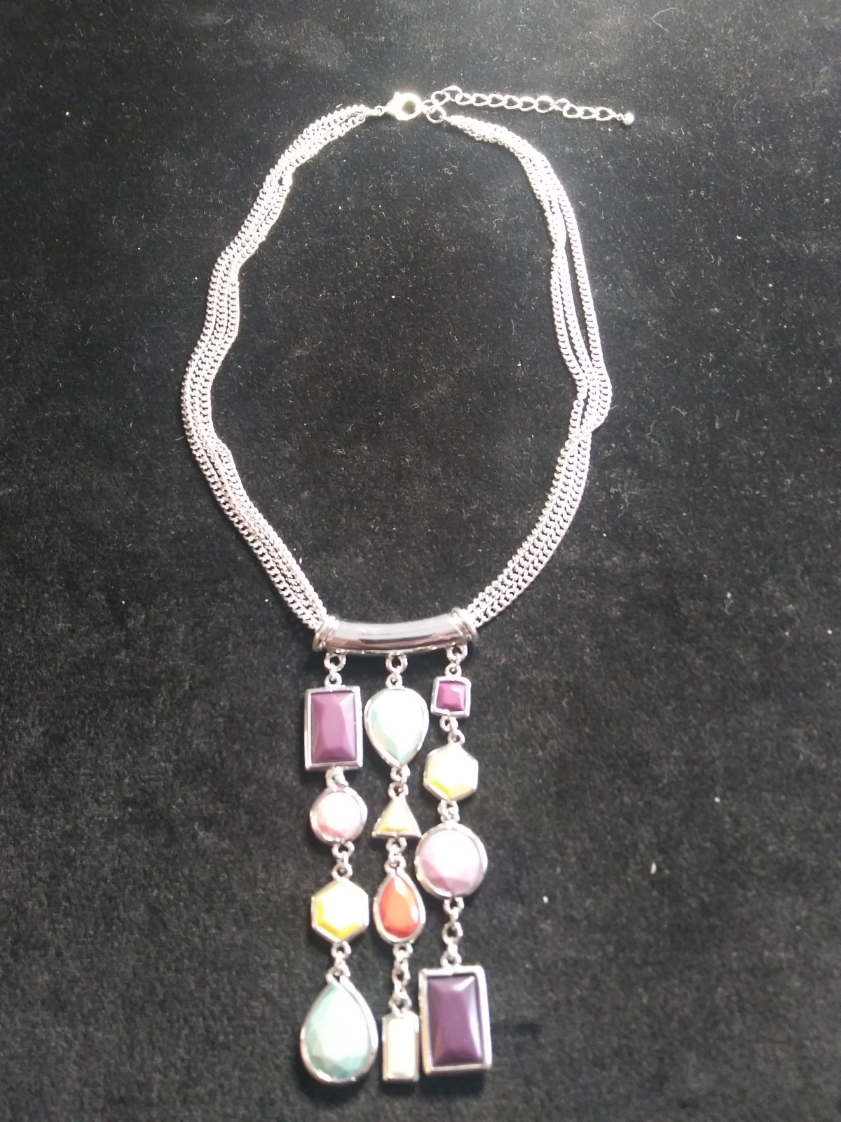Multi-chain Adjustable Necklace with Dangle Pendants of Various Stones