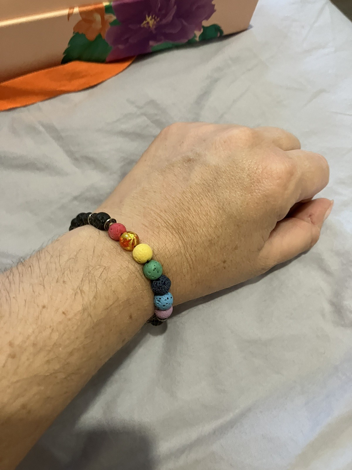 Multicoloured Lava Bead Stretch Bracelet Essential Oils Aromatherapy