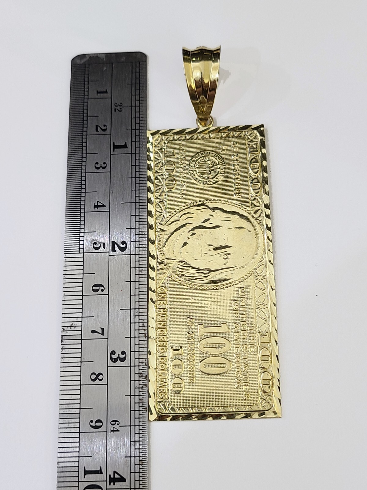 Real 10K Gold 100 Dollar Bill Charm Diamond Cut 10kt yellow Gold Charm