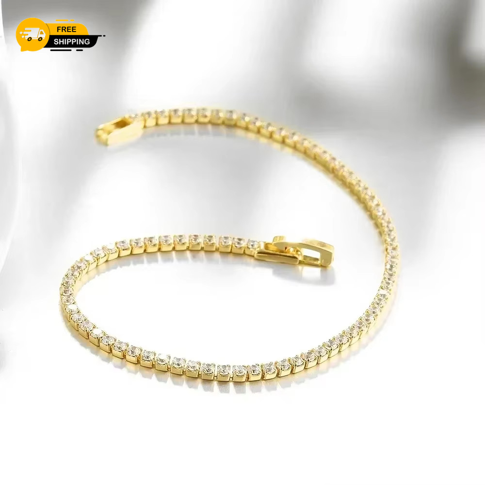 Sterling 925 Silver Jewelry 16Cm to 19Cm Tennis Bracelet 2Mm Zirconia Anniversar
