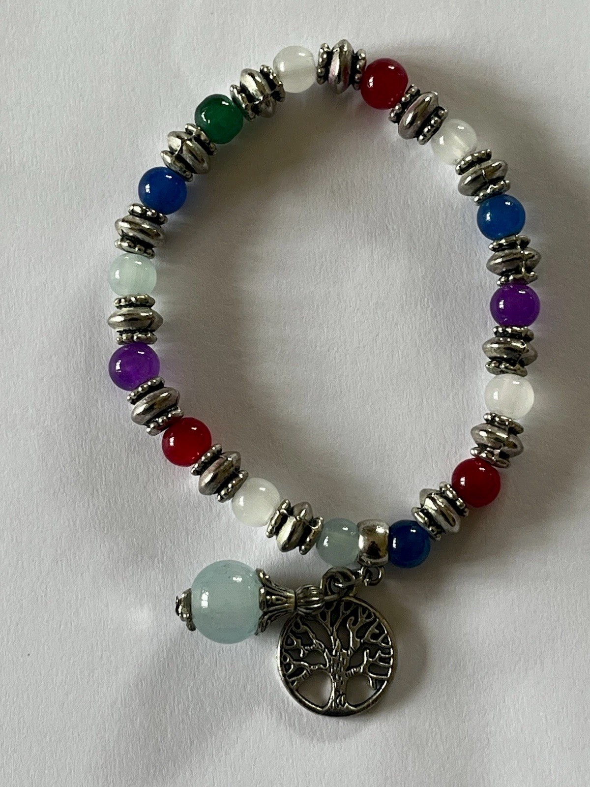 2 Stretch Bracelets Bundle Chakra Tree of Life & White Crystal Clover Unworn