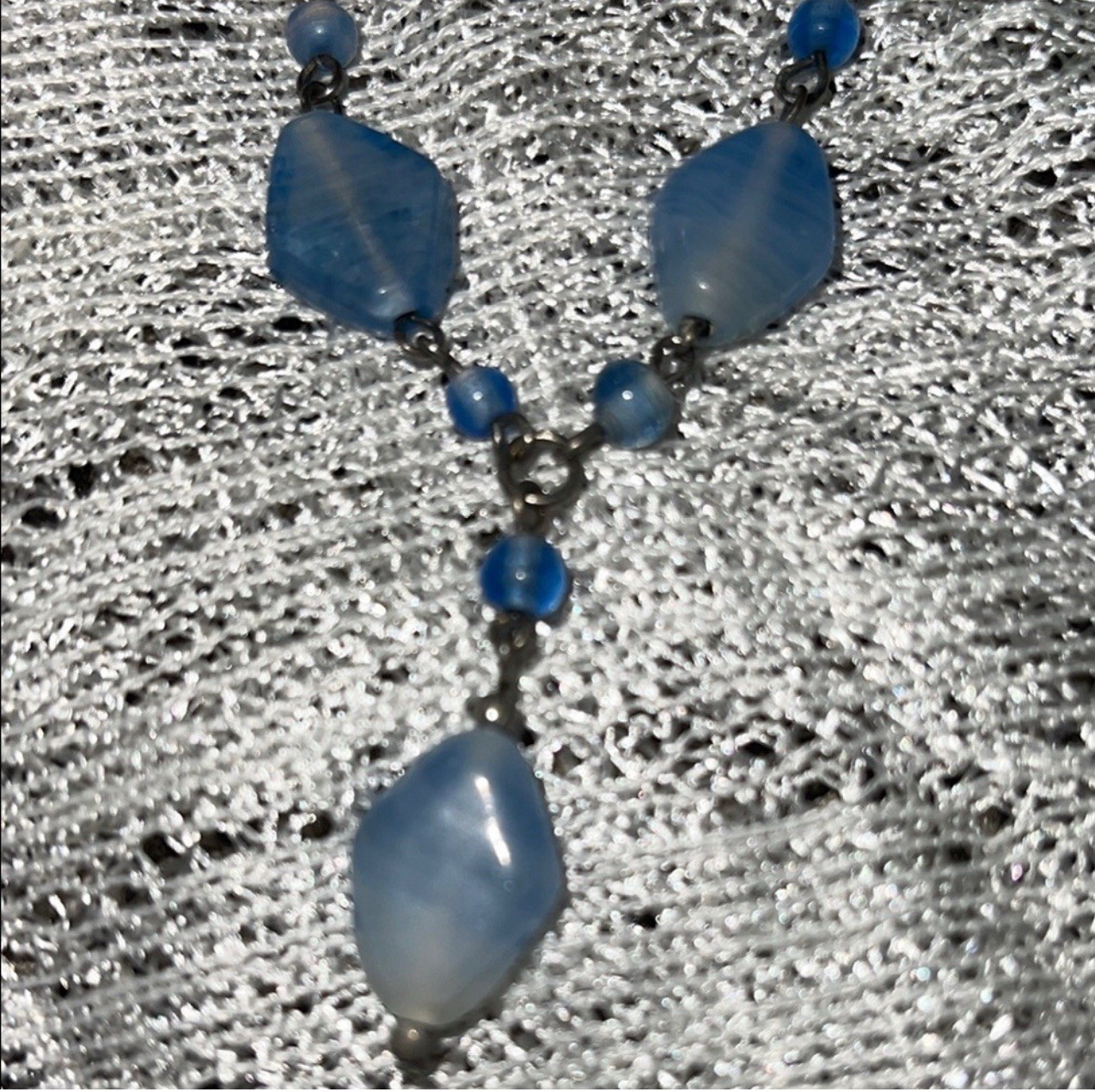 Vintage Blue Beaded choker With Hanging Stone necklace Festival Coastal Mystic