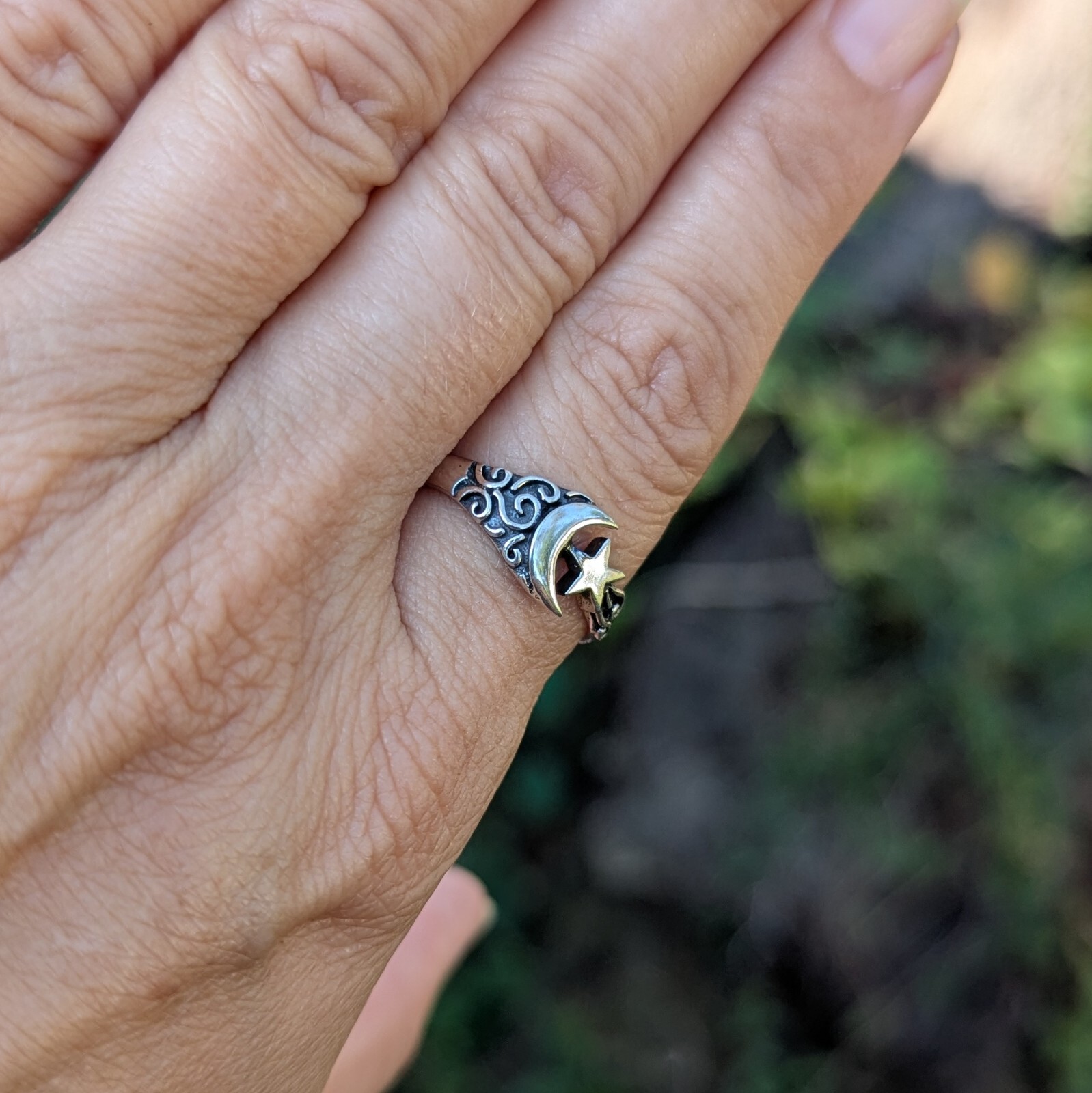 Sterling Silver 925 Sailor Crescent Moon & Star Ring Size 5.75, 7, 8, 8.5, 9.5