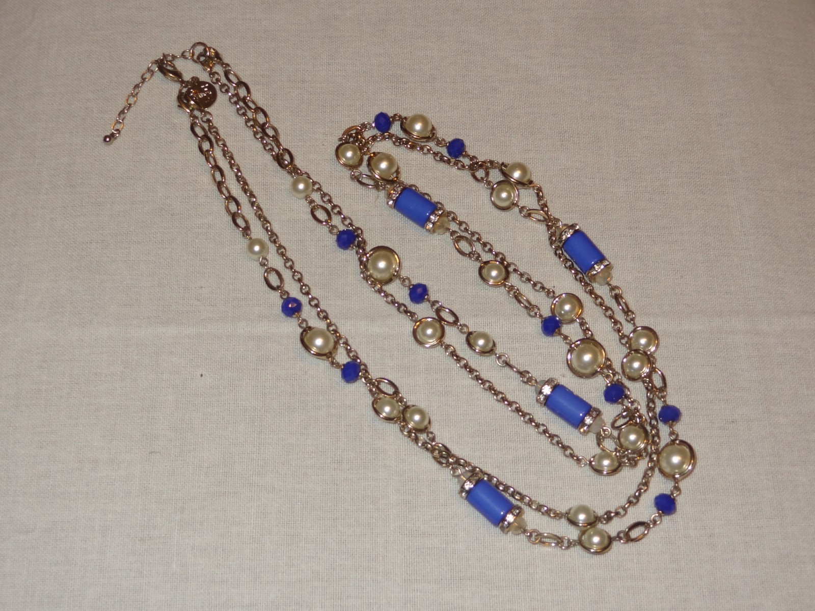 Vintage Necklace White House Black Market Two Strands Blue Beads Faux Pearls 36″