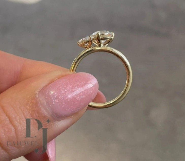 2.55 Carat Pear Cut Moissanite Toi Et Moi Engagement Ring Solid 14K Yellow Gold