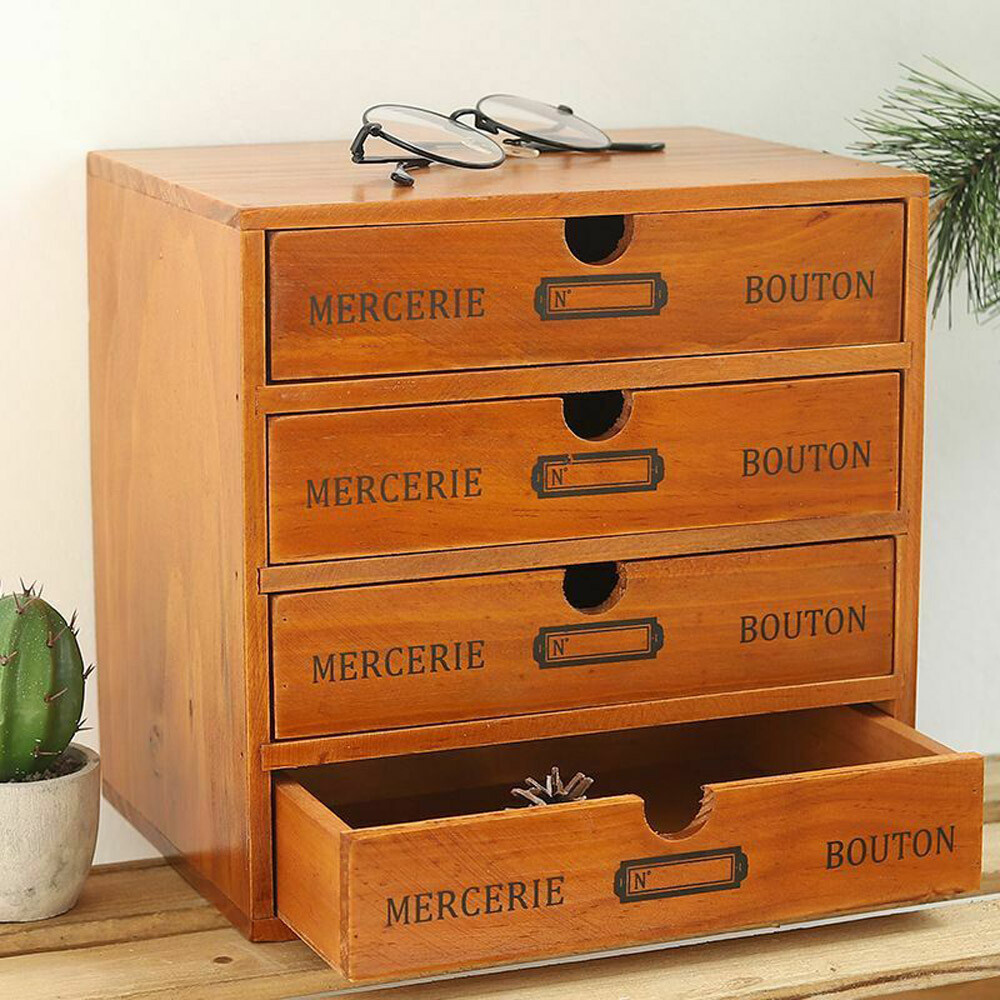 Wooden Display Riser Storage Box 24.5 × 17.5 × 24 cm Remote & Jewelry Organizer