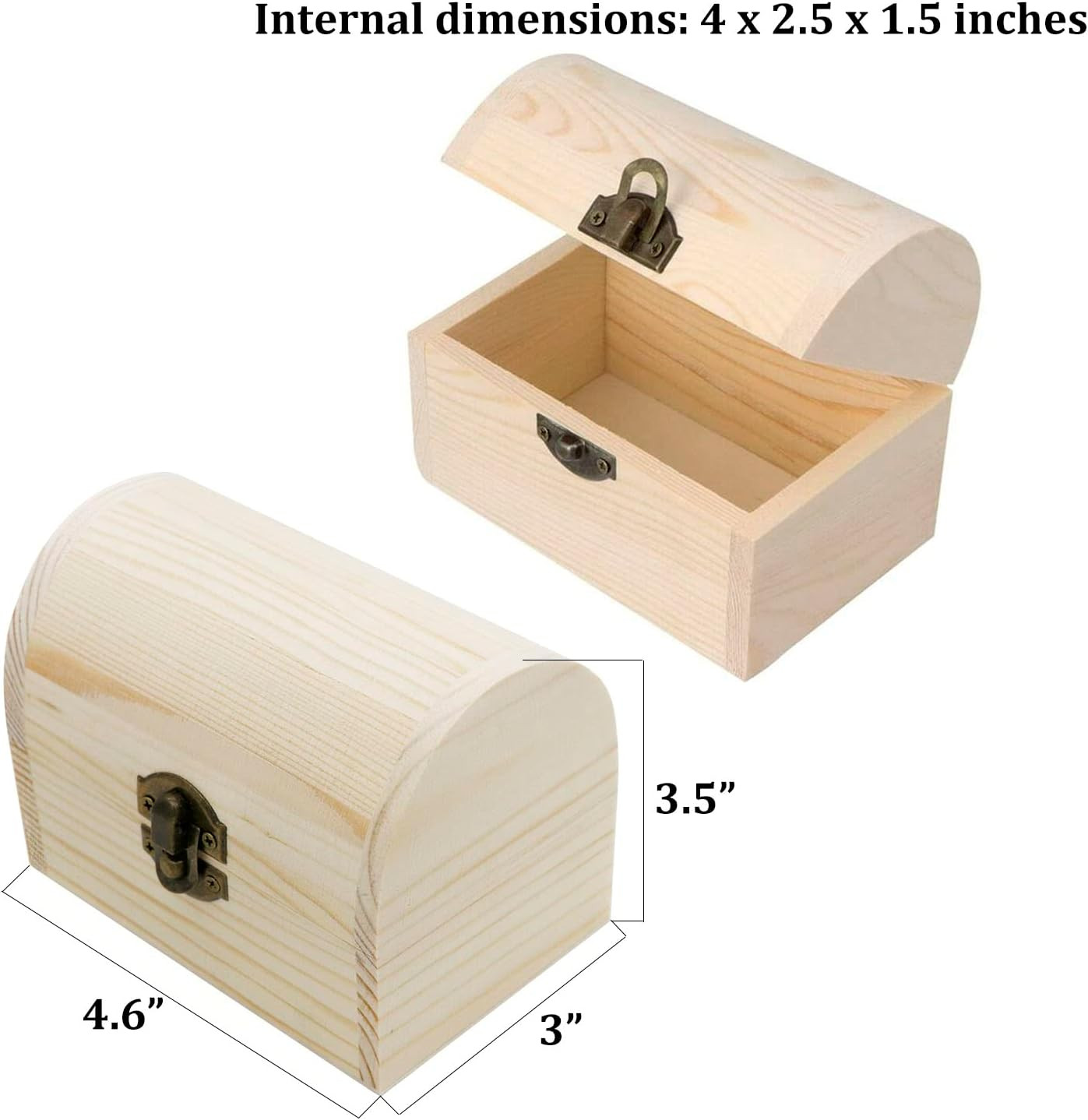 Plain Unfinished Wood Box, Unpainted Wooden Jewelry Box DIY Craft Storage Treasu