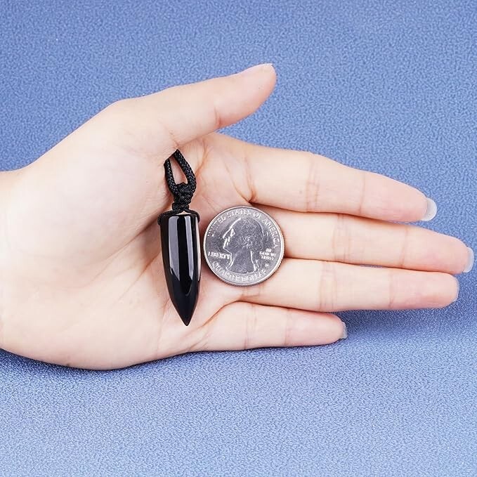 Natural Black Obsidian Bullet Point Pendant Necklace Healing Crystal Amulet