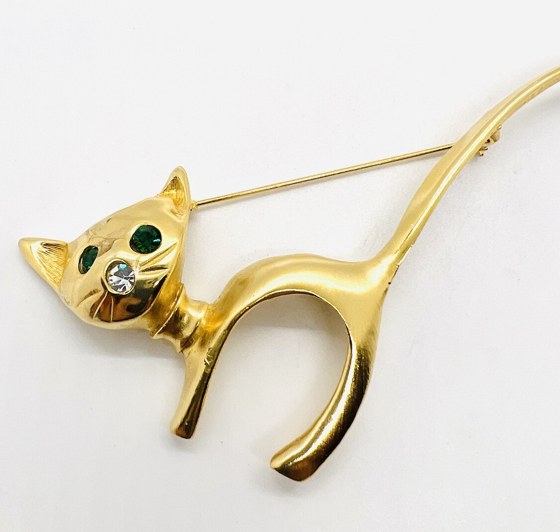 Huge ULTRA CRAFT 6 inch Modernist Cat Brooch Rhinestones Signed Vintage Jewelry