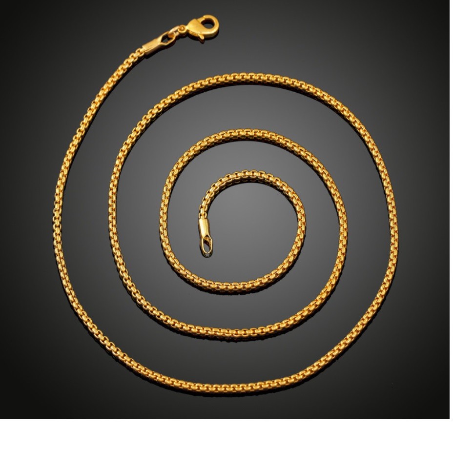 18K Yellow Gold Filled HypoAllergenic Lead-Free 2mm 22″ Round Box Chain Necklace