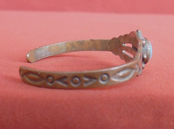 Vintage Fred Harvey Era Southwestern Copper & Block Turquoise Small Bracelet-NR